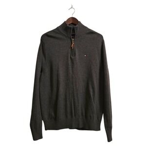 Tommy Hilfiger Quarter Zip Long Sleeve Sweater in Heather Gray Sz XL
